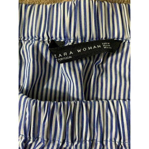 Zara Womens Blue White Striped Long Sleeve Cold Shoulder Top Medium - Picture 5 of 6
